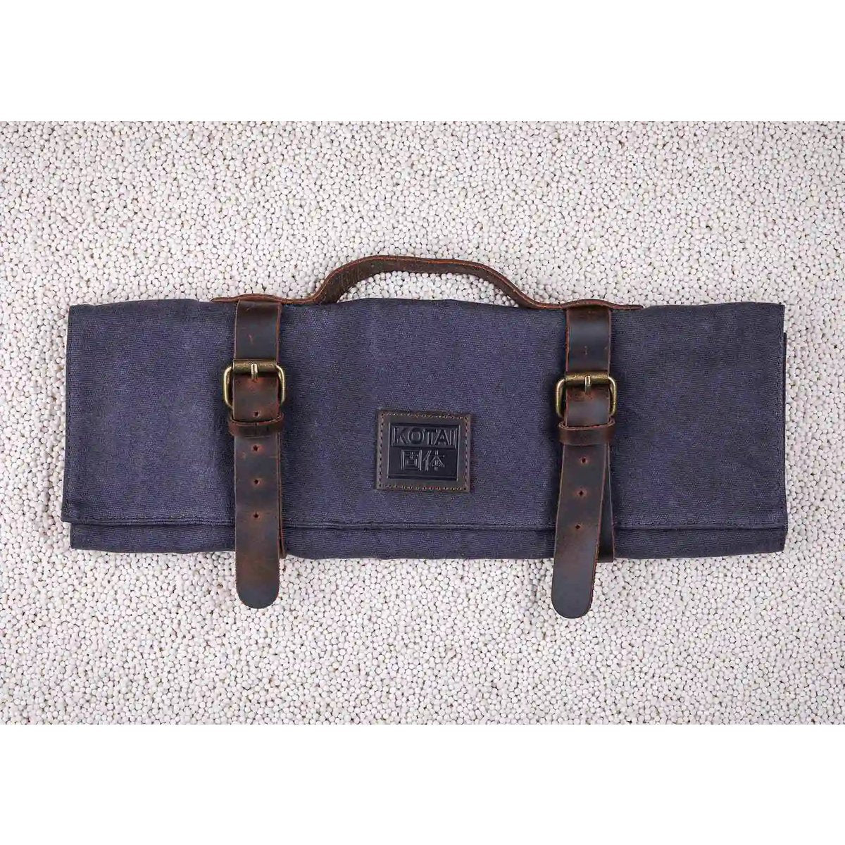 Küchenzubehör – KOTAI Messer Rolltasche – Top-Grain-Leder und gewachstes Segeltuch (kann 8 Messer + Zubehör aufnehmen)