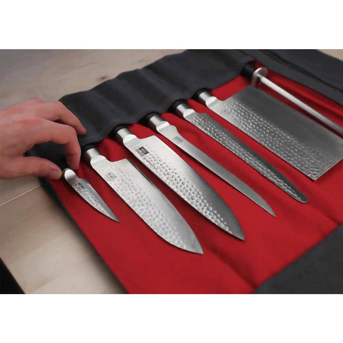 Küchenzubehör – KOTAI Messer Rolltasche – Top-Grain-Leder und gewachstes Segeltuch (kann 8 Messer + Zubehör aufnehmen)