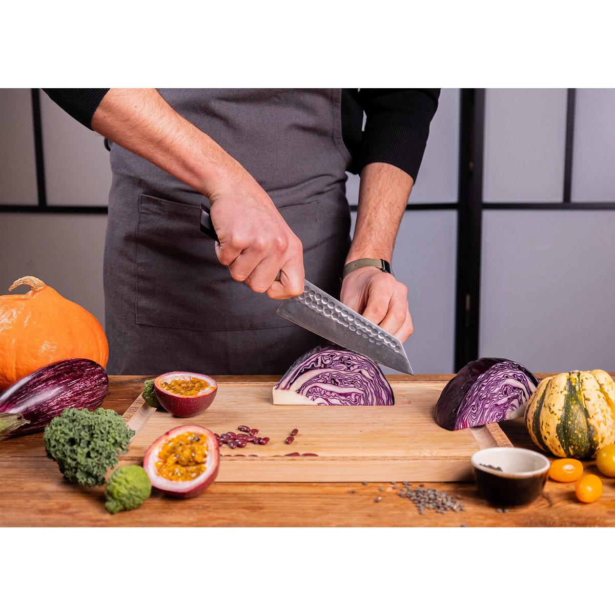 Messer - Bunka Santoku mit Bambus-Saya und Bambusbox - 170-mm-Klinge