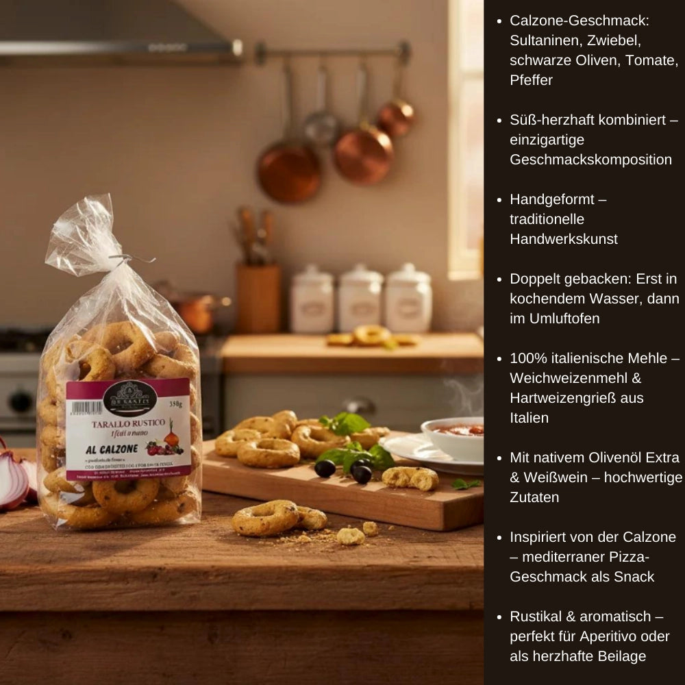 Handgemachte Apulische Taralli mit Calzone Geschmack 350g