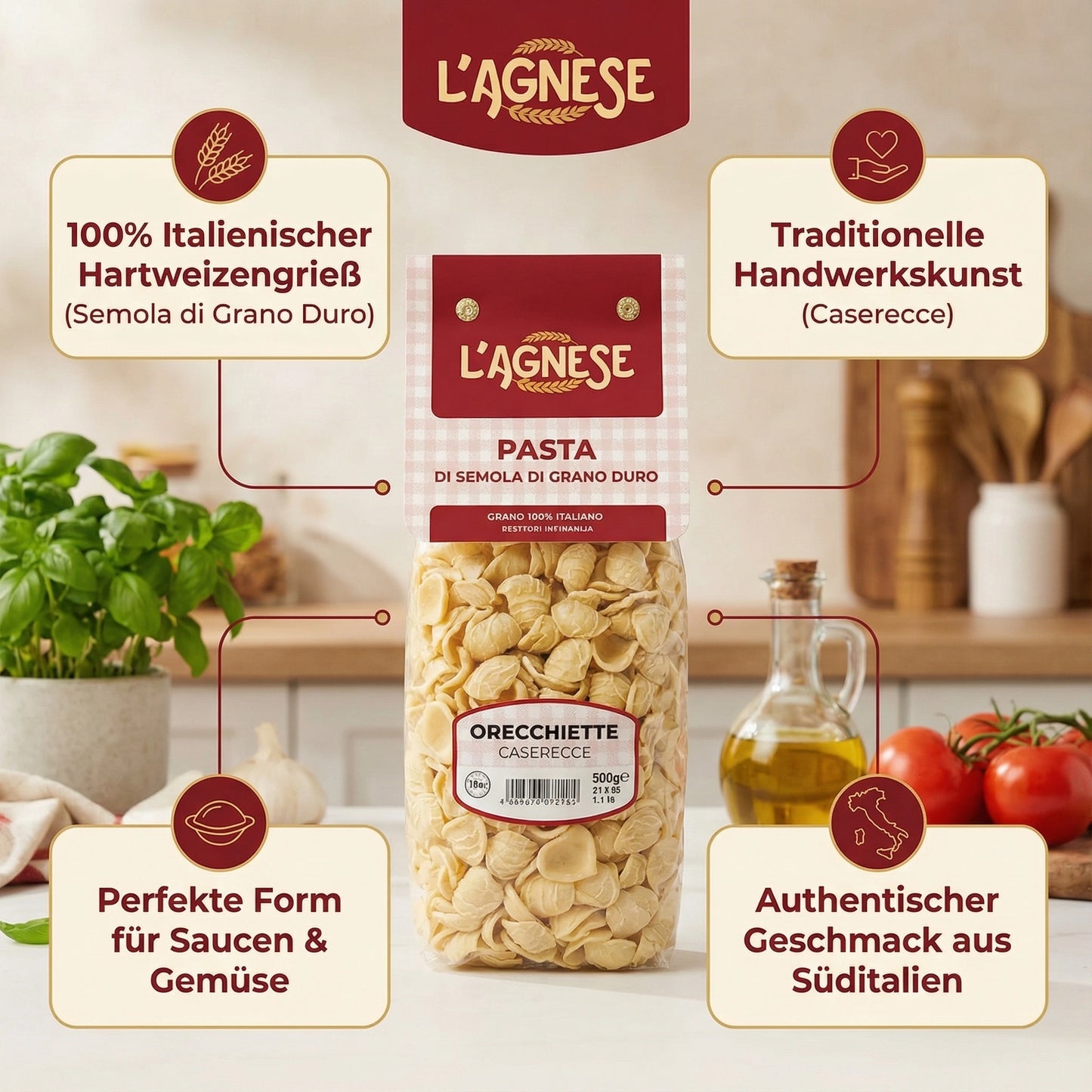 Pastifico L´agnese Pasta Casareccia Orecchiette 500g