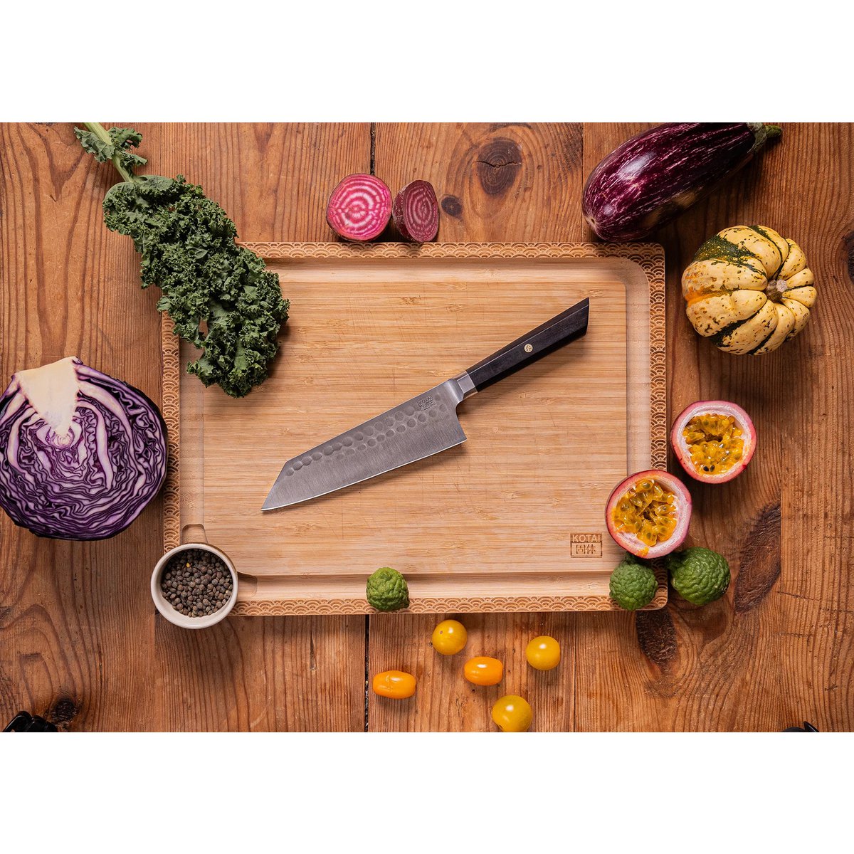 Messer - Bunka Santoku mit Bambus-Saya und Bambusbox - 170-mm-Klinge