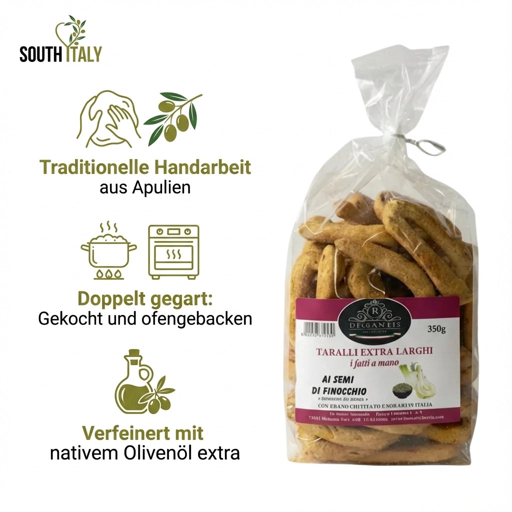 Handgemachte Apulische Taralli mit Fenchelsamen 350g.