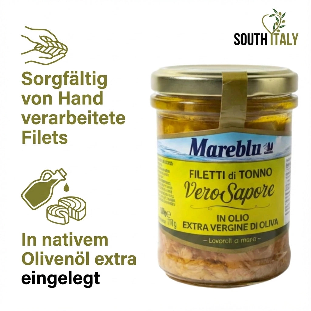 Mareblu Filetti di Tonno in Olio Extra Vergine di Oliva im Glas 180g