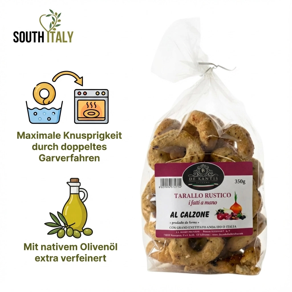 Handgemachte Apulische Taralli mit Calzone Geschmack 350g