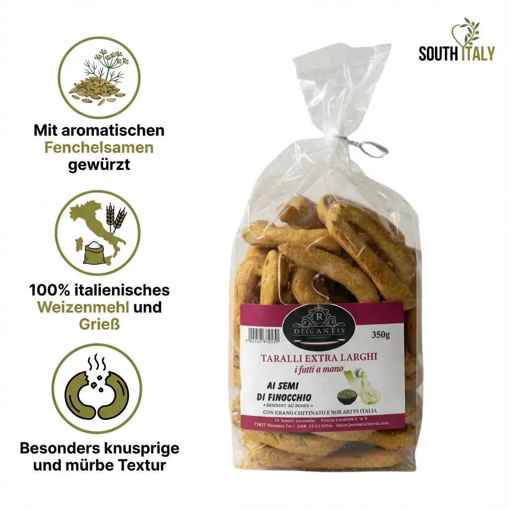 Handgemachte Apulische Taralli mit Fenchelsamen 350g.