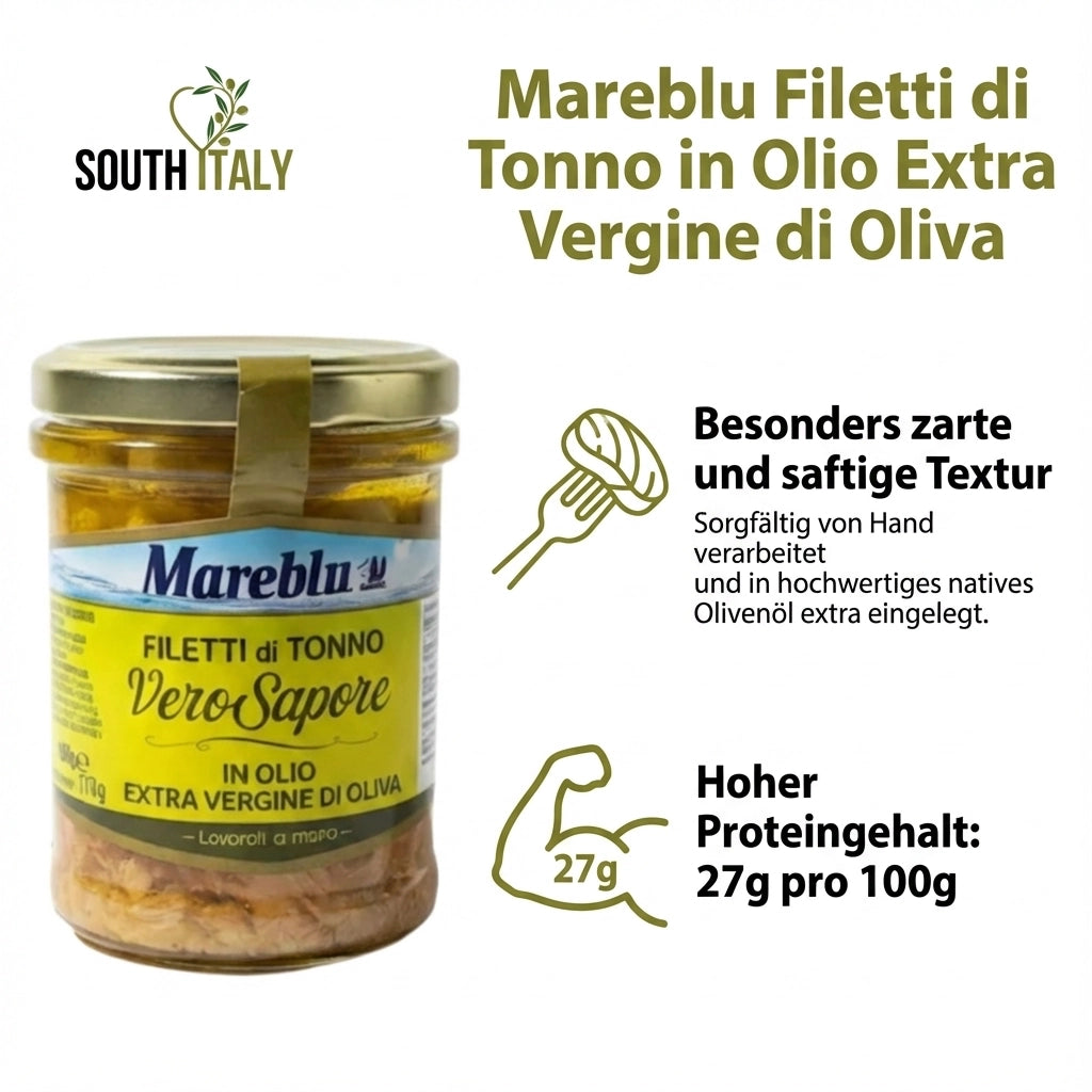 Mareblu Filetti di Tonno in Olio Extra Vergine di Oliva im Glas 180g