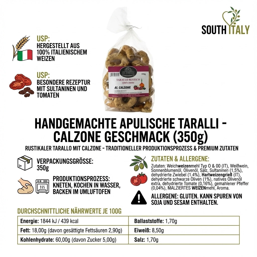 Handgemachte Apulische Taralli mit Calzone Geschmack 350g