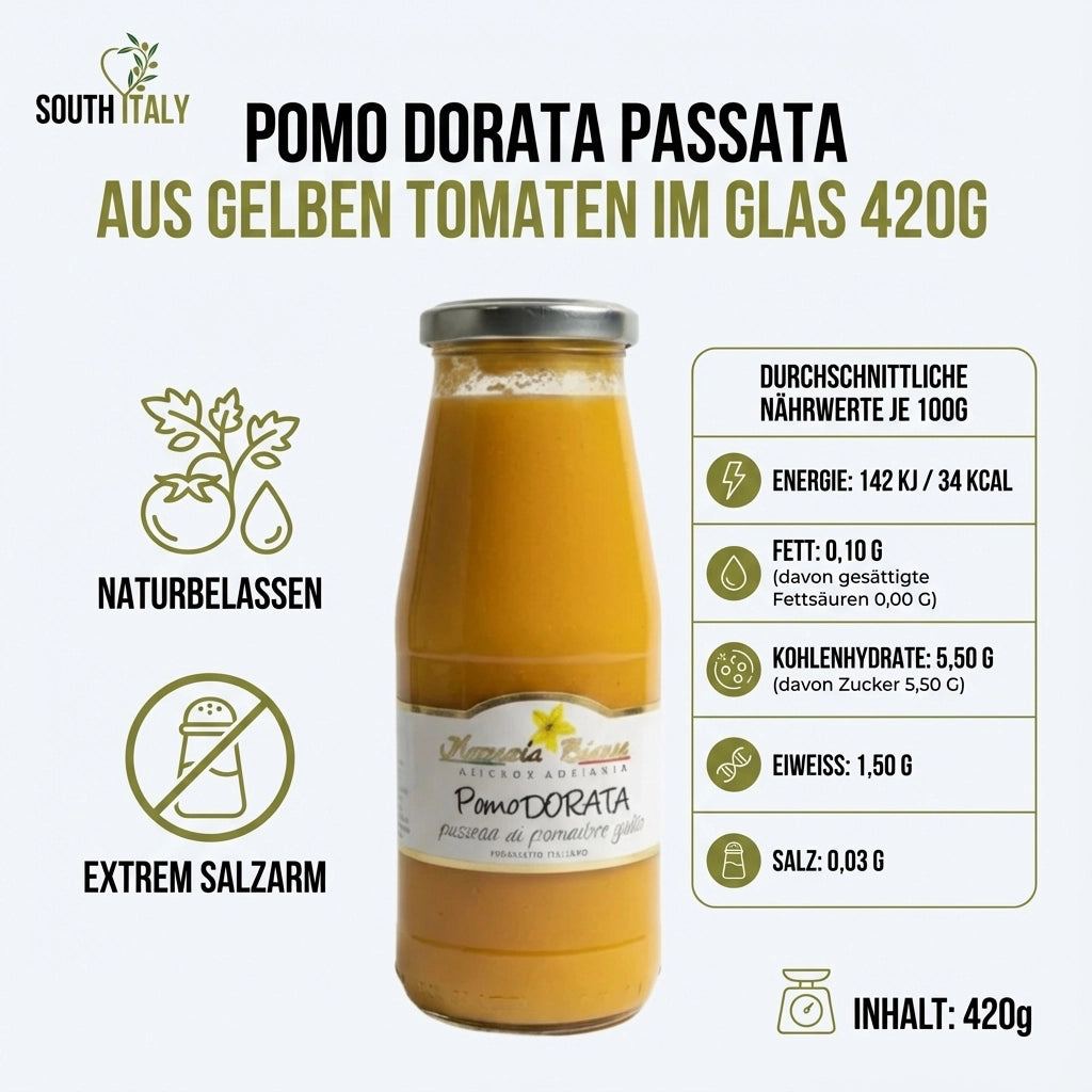 Pomo Dorata Passata aus Gelben Tomaten im Glas 420g