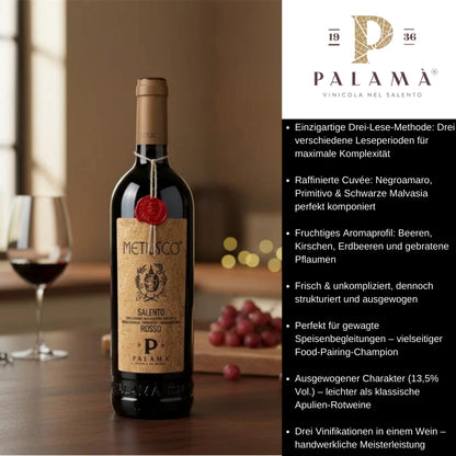 Metiusco Salento IGP Negroamaro Malvasia Primitivo 2024 0,75l Flasche