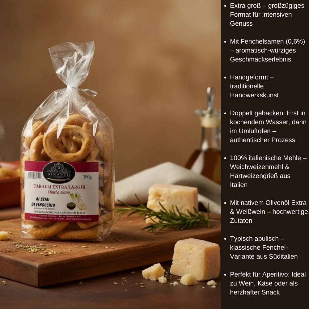 Handgemachte Apulische Taralli mit Fenchelsamen 350g.